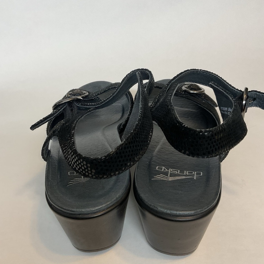 Dansko Savannah Womens Size 39 (US 8.5-9) Black Leather Wedge Sandals Shoes - Picture 4 of 10